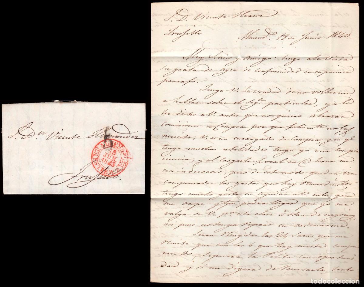Sellos: Badajoz - Prefilatelia - Alemndralejo PE 4R - 1843 - Carta a Trujillo + porteo &rdquo;5&rdquo;