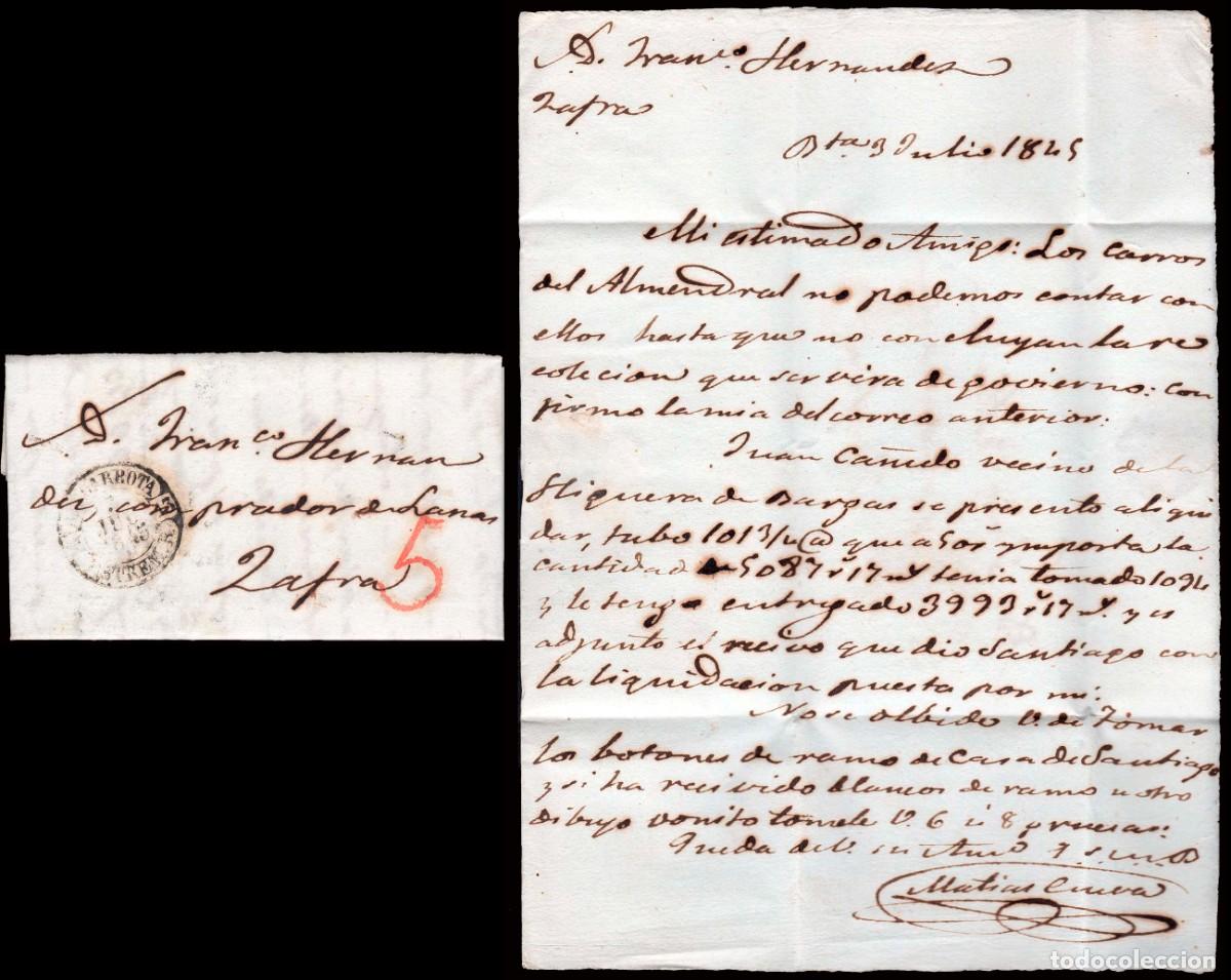 Sellos: Badajoz - Prefilatelia - Bacarrota PE 2N - 1845 - Carta a Zafra + porteo &rdquo;5&rdquo;