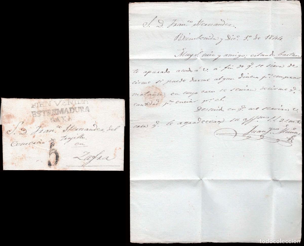 Sellos: Badajoz - Prefilatelia - Bienvenida PE 2 - 1844 - Carta a Zafra + porteo &rdquo;5&rdquo;
