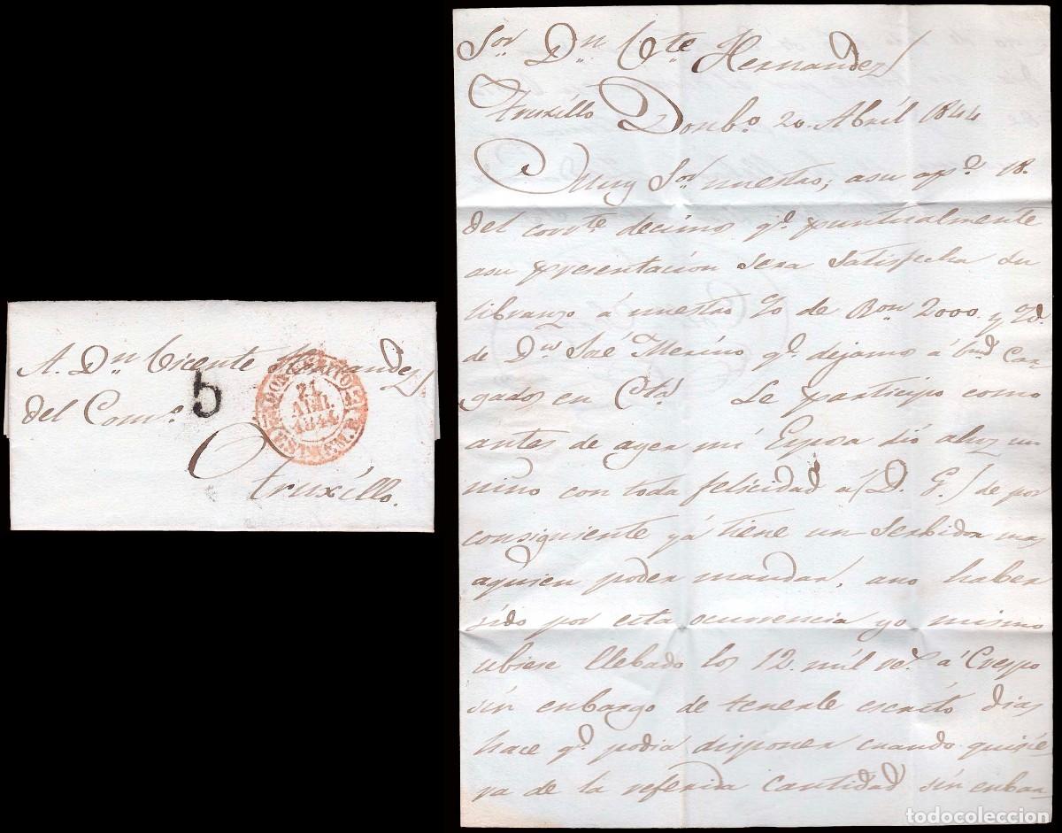 Sellos: Badajoz - Prefilatelia - Don Benito PE 4R - 1844 - Carta a Trujillo + porteo &rdquo;5&rdquo;