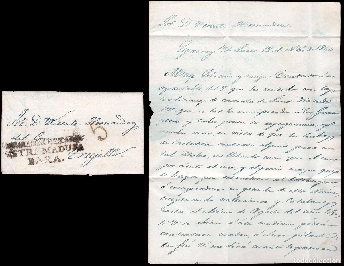 Sellos: Badajoz - Prefilatelia - Esparragosa de Lares PE 1N - 1849 - Carta a Trujillo + porteo &rdquo;5&rdquo;