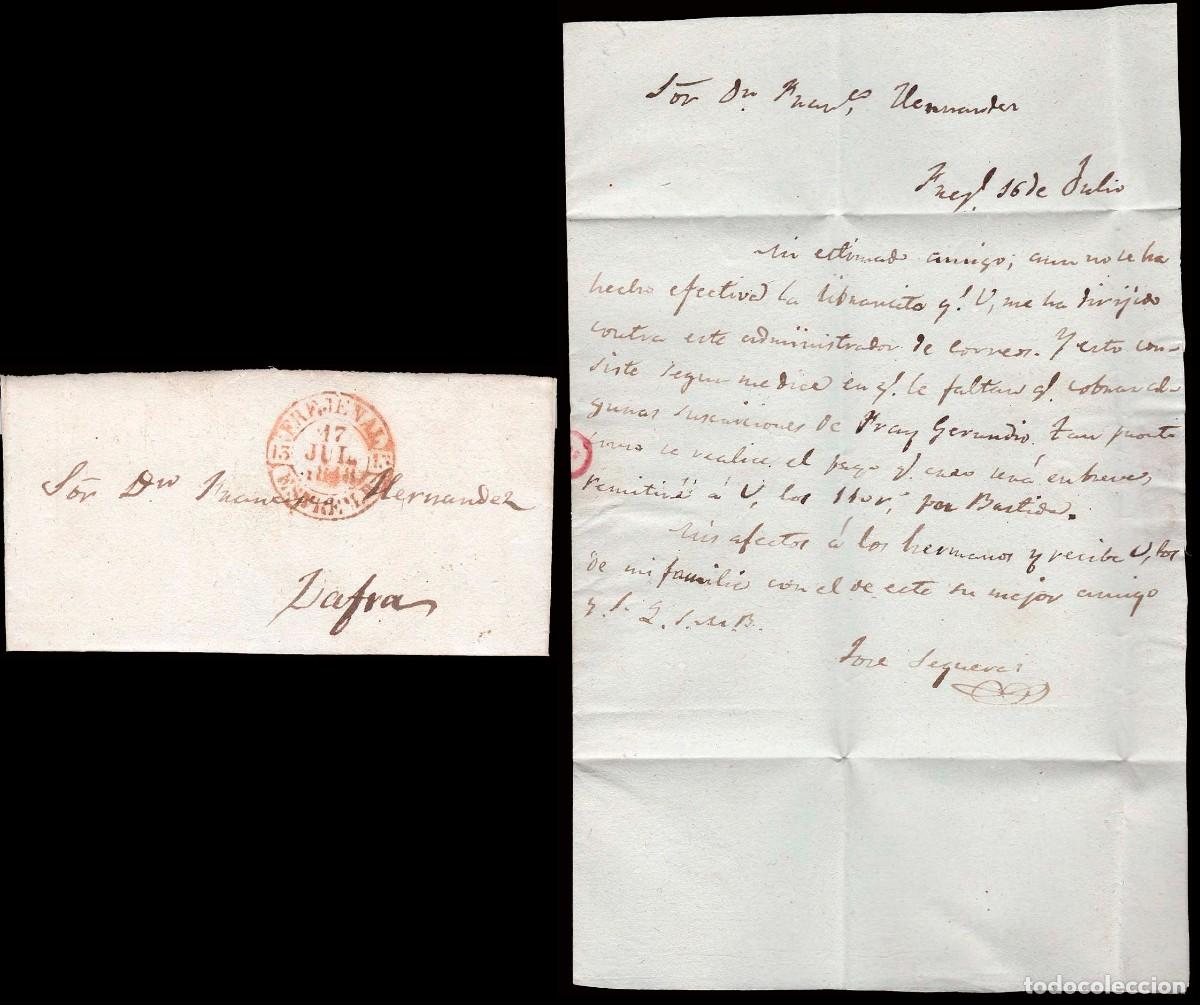 Sellos: Badajoz - Prefilatelia - Fregenal PE 3R - 1846 - Carta a Zafra