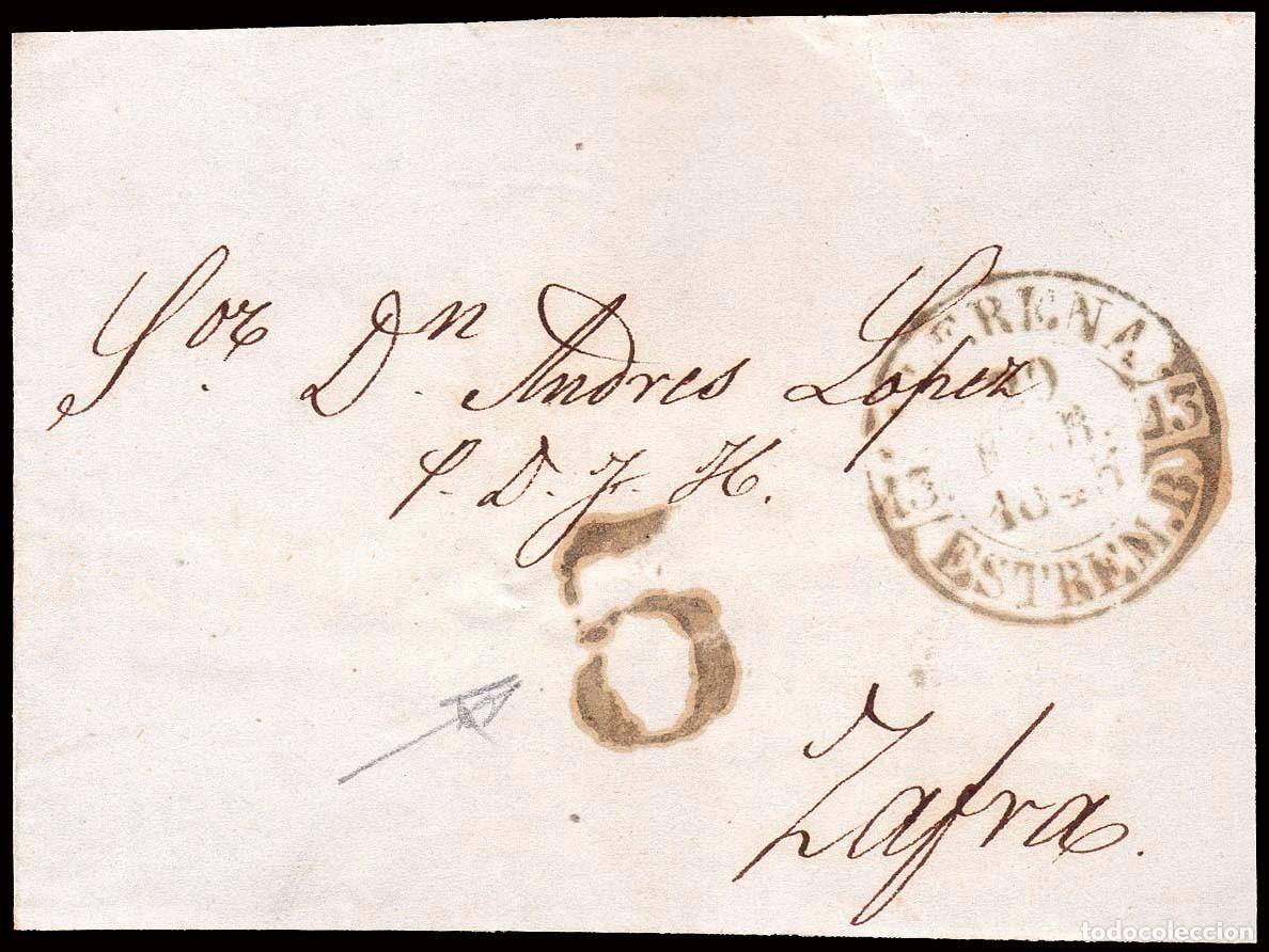 Sellos: Badajoz - Prefilatelia - Llerena PE 6N - 1843 - Frontal a Zafra + porteo &rdquo;5&rdquo;