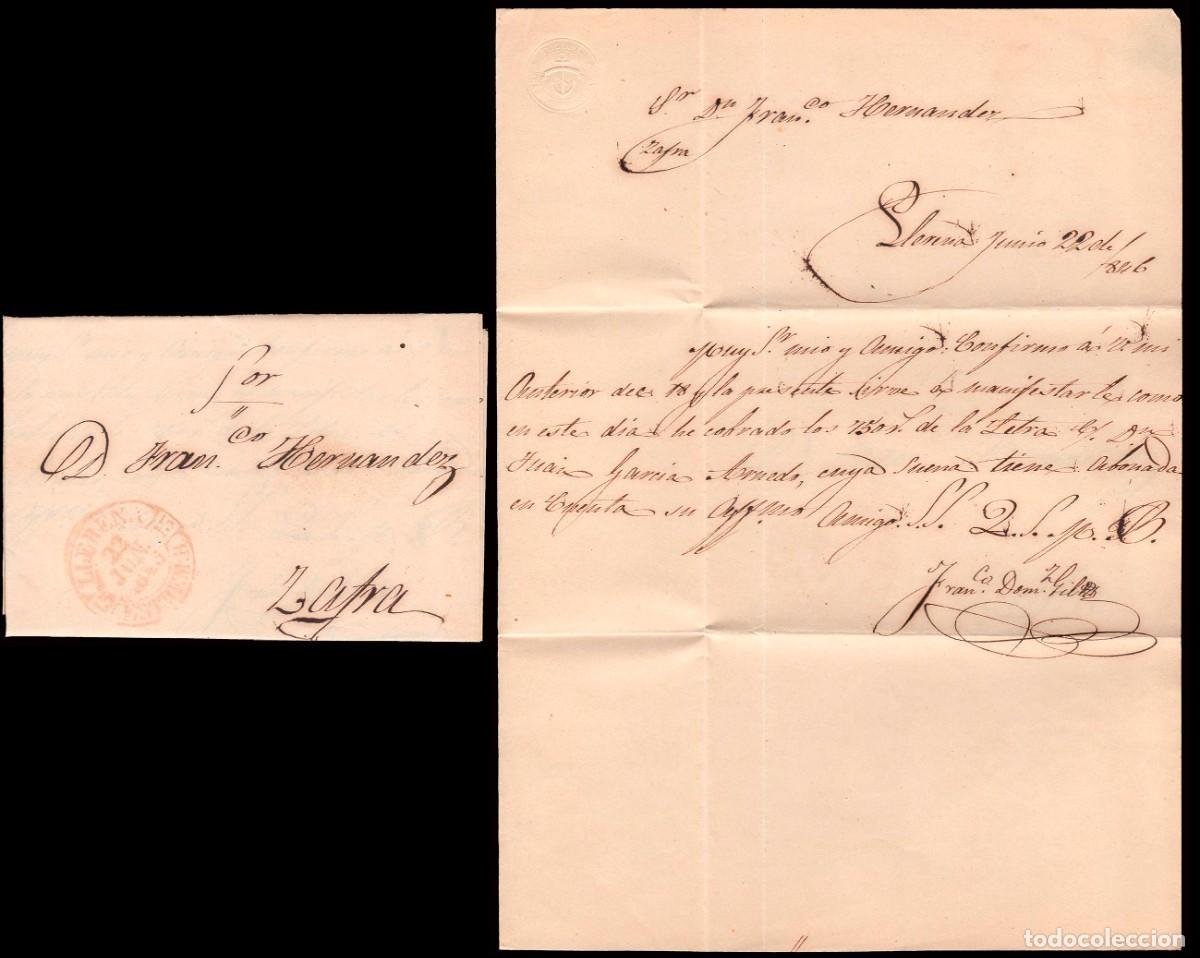 Sellos: Badajoz - Prefilatelia - Llerena PE 6R - 1845 - Carta a Zafra