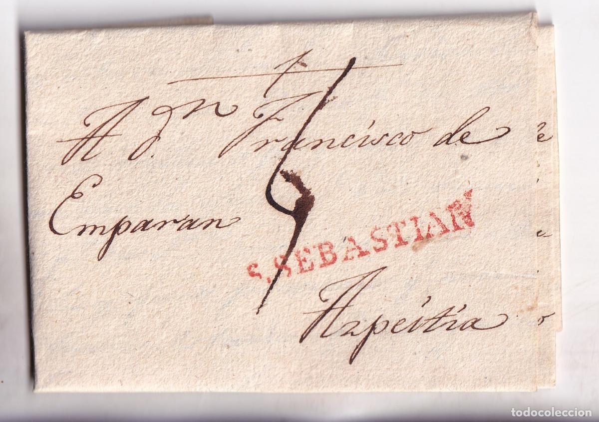 Sellos: PREFILATELIA. CARTA ENTERA. SAN SEBASTI&Aacute;N A AZPEITIA. 1817. BUENA ESTAMPACI&Oacute;N. PA&Iacute;S VASCO