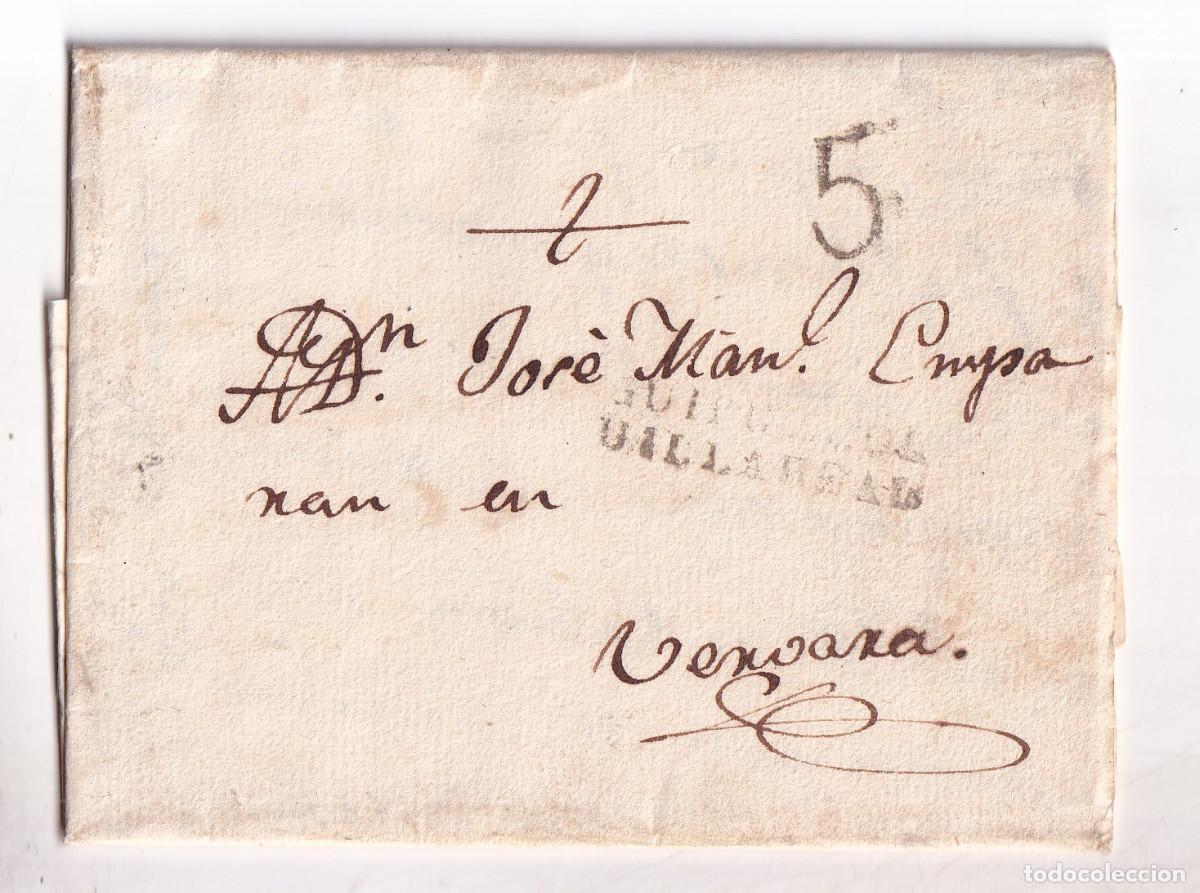 Sellos: PREFILATELIA. CARTA ENTERA. LEGORRETA A VERGARA. MARCA VILLARREAL. 1828. PA&Iacute;S VASCO