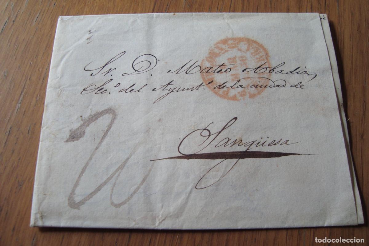 Sellos: PREFILATELIA. CARTA A MATEO ABADIA AYUNTAMIENTO SANGUESA - JOAQUIN MARTIN PAMPLONA NAVARRA 1850.