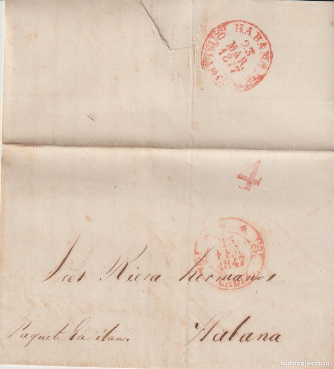 Sellos: Prefilatelia. 1847. Cadiz a La Habana, Cuba. Por paquete Gaditano.