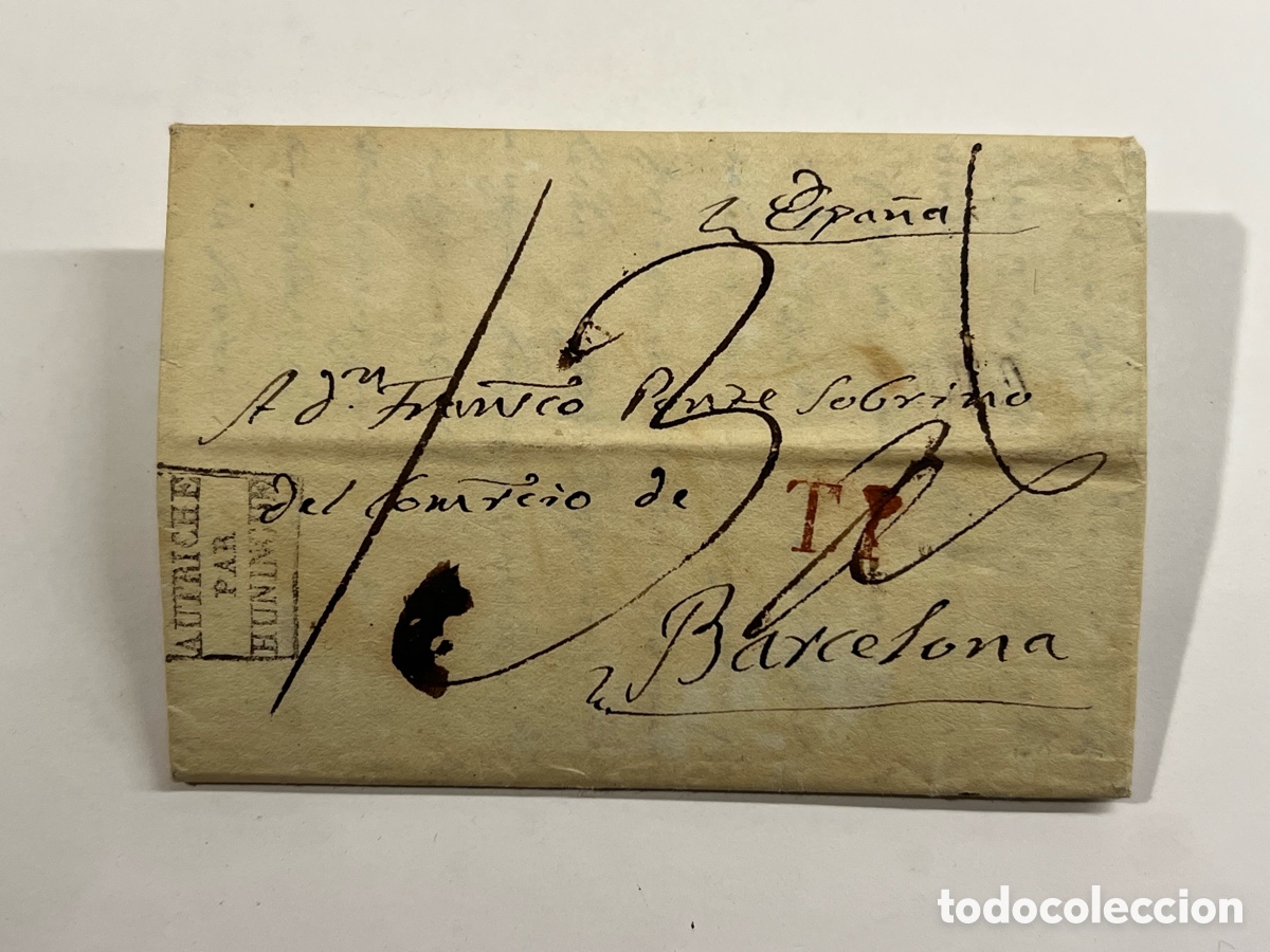 Sellos: ROMA - BARCELONA, Carta manuscrita del Comercio de Trigo &hellip; (a.1824) curioso relato&hellip;