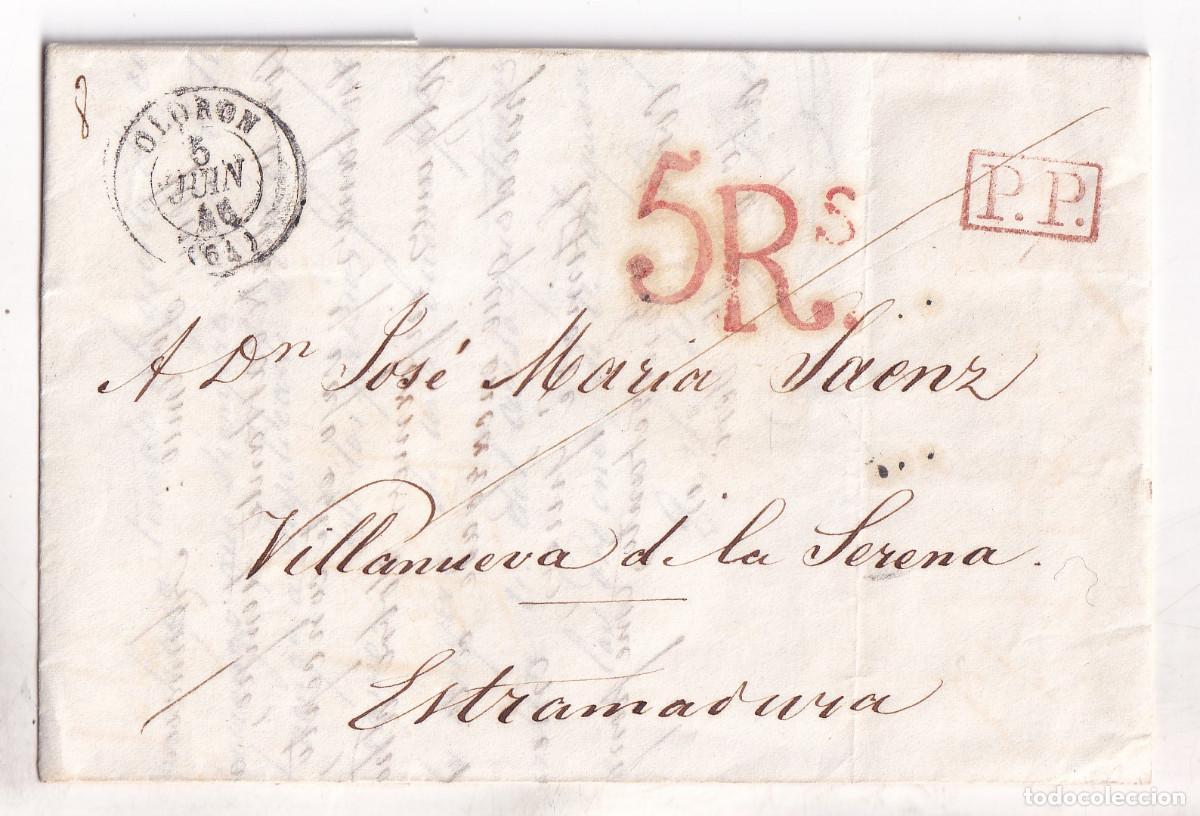 Sellos: PREFILATELIA. CARTA ENTERA. OLORON. 1846. A VILLANUEVA DE LA SERENA. EXTREMADURA. BONITO PORTEO