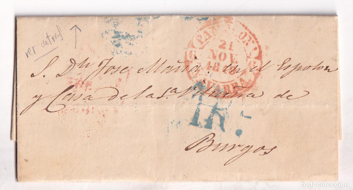 Sellos: PREFILATELIA. CARTA ENTERA. BERIAIN. PAMPLONA. NAVARRA. 1849. BONITO ANAGRAMA BURGOS LLEGADA