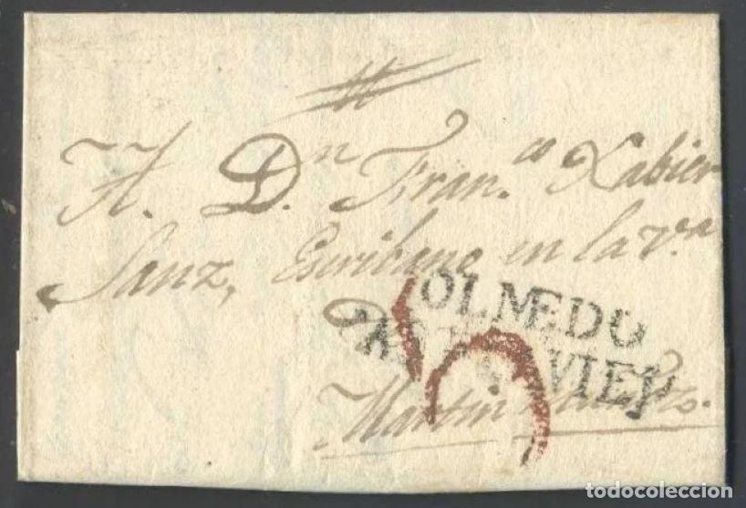 Timbres: Marca en negro *Olmedo. Castilla La Vieja* Fechada 1828.