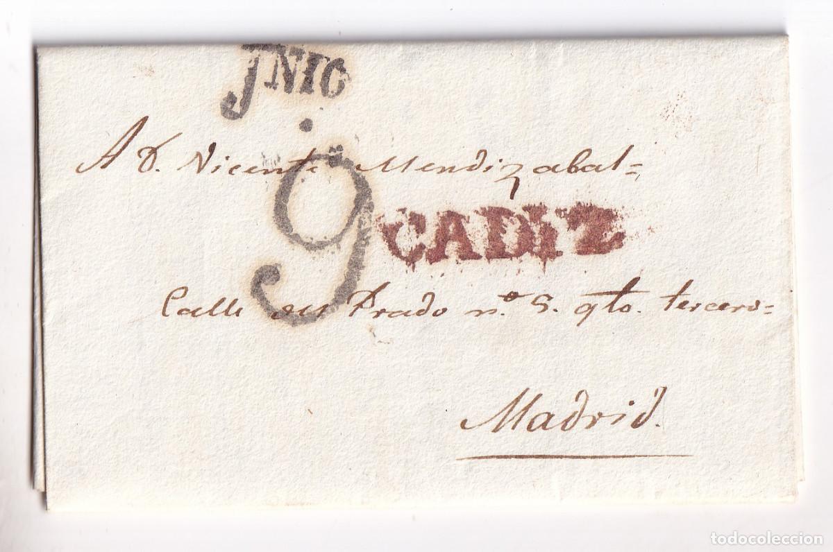 Sellos: PREFILATELIA. CARTA ENTERA. C&Aacute;DIZ. 1827. A MADRID