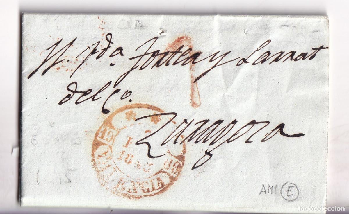 Sellos: PREFILATELIA. CARTA ENTERA. VALENCIA A ZARAGOZA. 1845