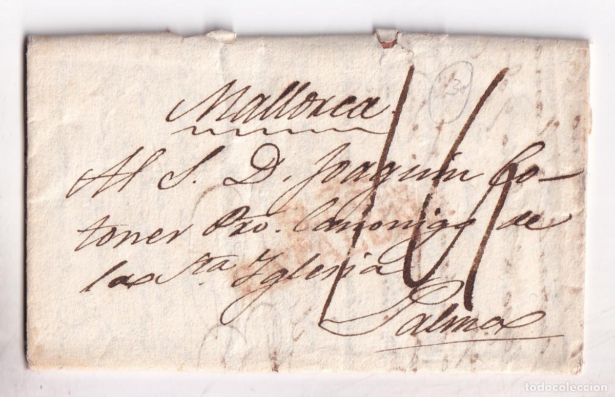 Sellos: PREFILATELIA. CARTA ENTERA SANT FELIU DE GUIXOLS. GIRONA. A UN CAN&Oacute;NIGO DE PALMA DE MALLORCA. 1836