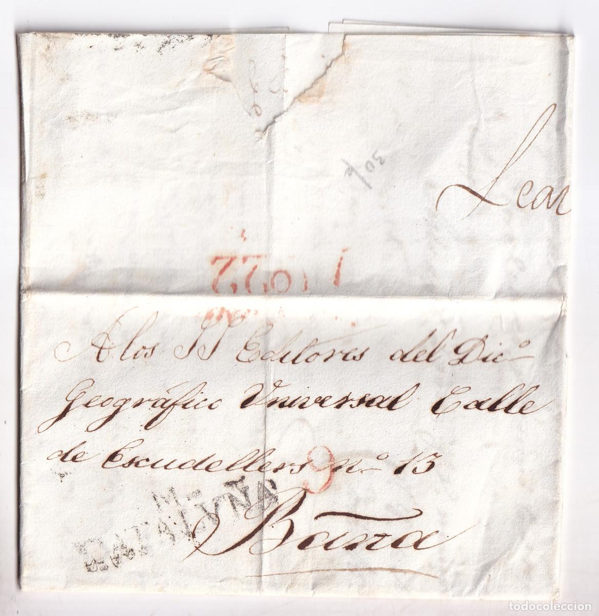 Sellos: PREFILATELIA CARTA MANRESA CON NOTICIAS AL DICCIONARIO GEOGR&Aacute;FICO DE BARCELONA. MUY INTERESANTE 1832