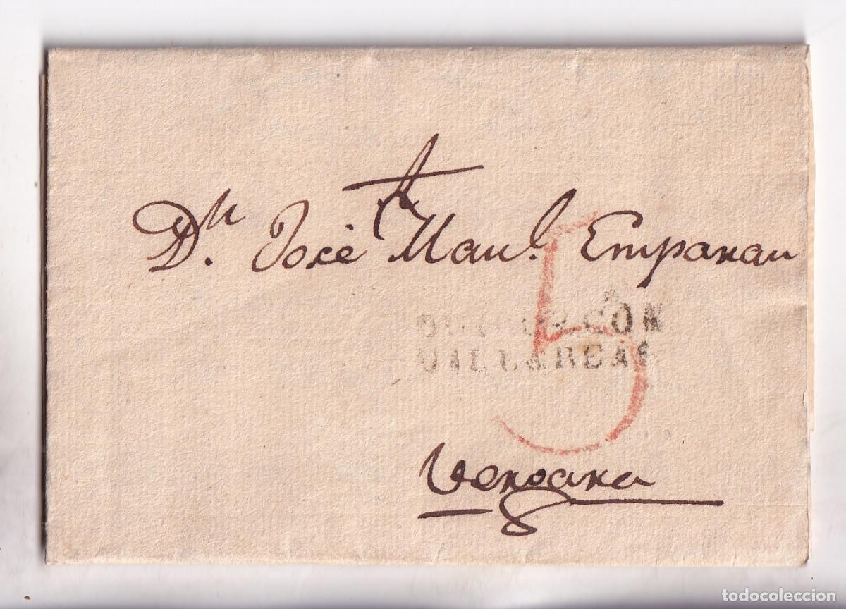 Sellos: PREFILATELIA. CARTA ENTERA. LEGORRETA A VERGARA. MARCA VILLARREAL. 1827 PA&Iacute;S VASCO