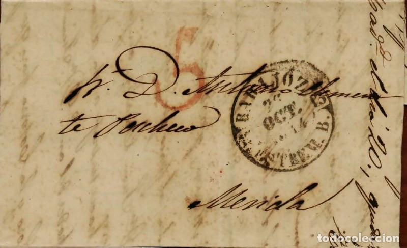 Sellos: FA1677A. PREFILATELIA. 1844, 26 de octubre. Sobrescrito circulado de Badajoz a M&eacute;rida