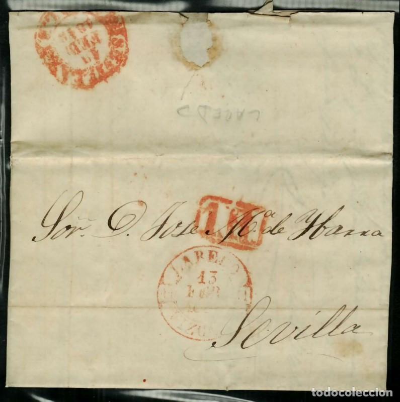 Sellos: FA1781A. PREFILATELIA. 1848, 13 de febrero. Sobrescrito circulado de Laredo a Sevilla