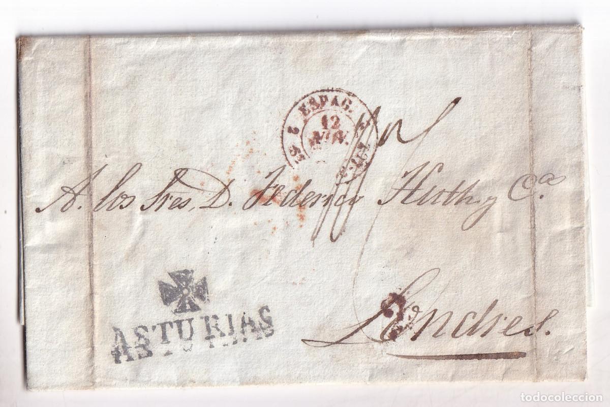 Sellos: PREFILATELIA. CARTA ENTERA. GIJ&Oacute;N A LONDRES. 1840. MARCA DE OVIEDO DE LUJO. ASTURIAS