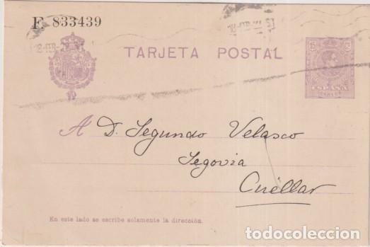 Briefmarken: Tarjeta Entero Postal 50. Circulada de Madrid a Cuellar del 18 Feb. 1922