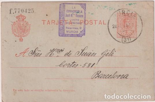 Timbres: Tarjeta Entero Postal 49. 1&ordf; Serie 1910. Circulada de Murcia a Barcelona del 28 May. 1918
