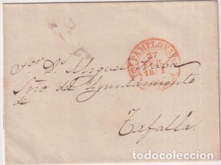 Timbres: Carta de Pamplona a Tafalla del 27 Feb. 1851. Con marca 34R
