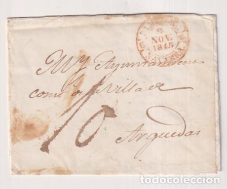 Timbres: Carta de Pamplona a Arguedas del 9 Nov. 1845 con marca 34R y porteo 10 N