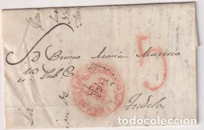 Stamps: Carta de Caparroso a Tudela del 16 Abr, 1844 Con marca 7R. porteo 5 Rojo y Baeza de llegada