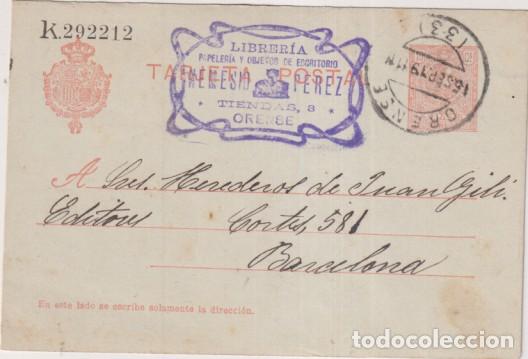 Selos: Tarjeta Entero Postal 49. De orense a Barcelona del 15 Sep. 1911
