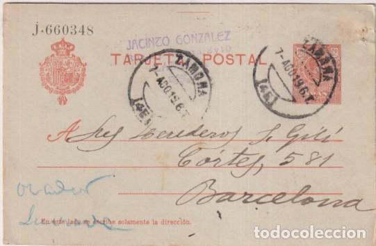 Sellos: Tarjeta Entero Postal 49. Circulada de Zamora a Barcelona (Editorial Gili) 7 Ago. 1919