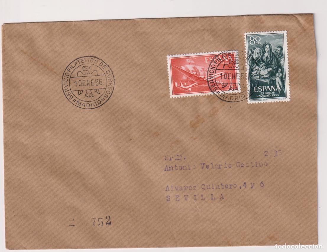 Stamps: Carta de Madrid a Sevilla del 10-Ene. 56. Bonito franqueo y fechadores