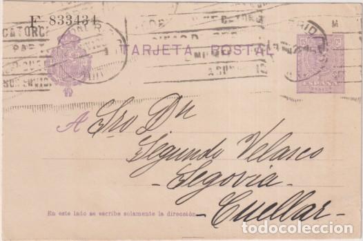 Stamps: Tarjeta Entero Postal 50. Circulada de Madrid a Cuellar 22 jun. 1922