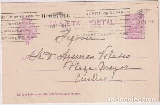 Stamps: Tarjeta Entero postal 57. 1&ordf; Serie 1925. Circulada de Correo (?) a Cuellar del 7 Nov. 1929