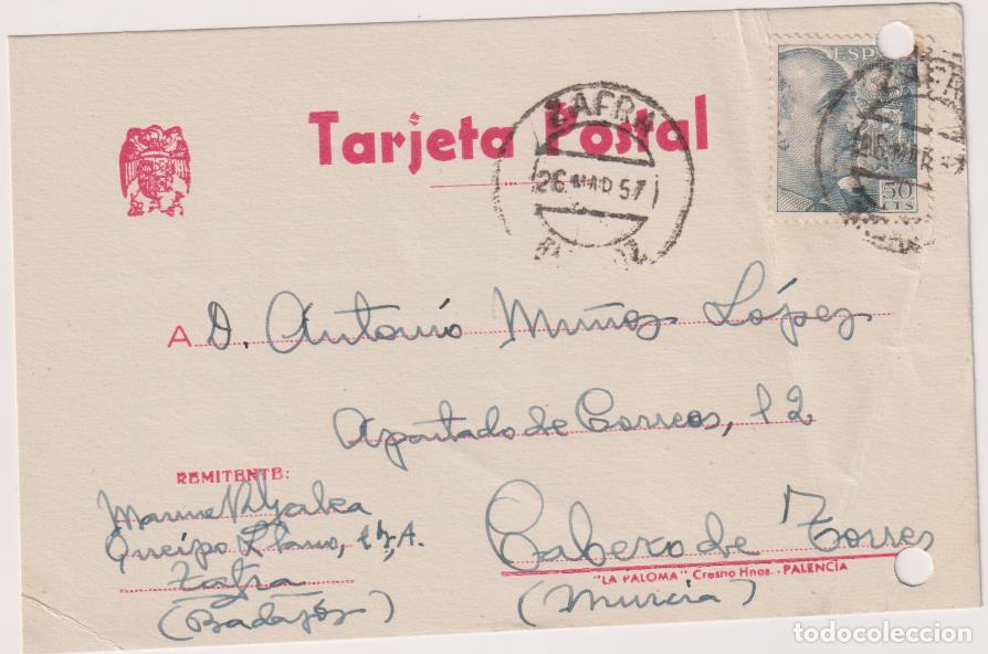 Stamps: Lote de 4 Tarjetas Postales de Zafra a Cabezo de Torres. Enero y Febrero y Marzo de 1957