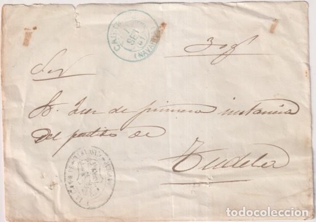 Stamps: Envoltura de Cascante a Tudela (Al Juez de primera instancia del Partido de.) Con Tamp&oacute;n del Juzgado