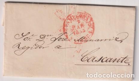 Stamps: Carta de Pamplona a (al regidor de .) Cascante del 9 Mar. 1853 con Baeza 34R. y fechador de llegada