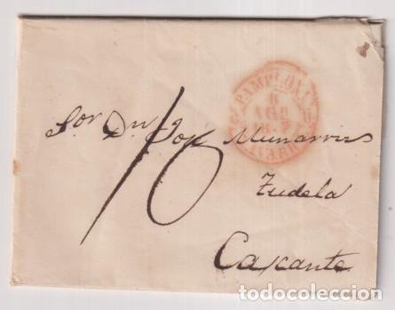 Stamps: Carta de Pamplona a Tudela-Cascante del 6 Ago. 1847 Con Baeza 34R. , Porteo 10 N. y fechador de lleg