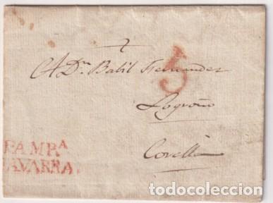 Sellos: Carta de Pamplona a Corella del 2 de Jun. 1827 con marca 31R. y porteo 5 R