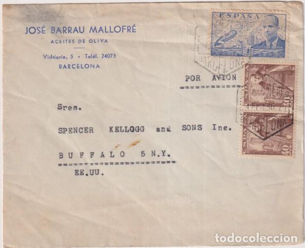 Sellos: Sobre con Membretes. Barcelona a Buffalo 5 Nueva York (U. s. a.) del 4 Feb. 1954