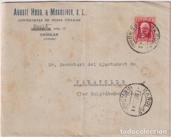 Sellos: Cartas con membrete. de Ba&ntilde;olas a Palafolls del 1 Abr. 1933