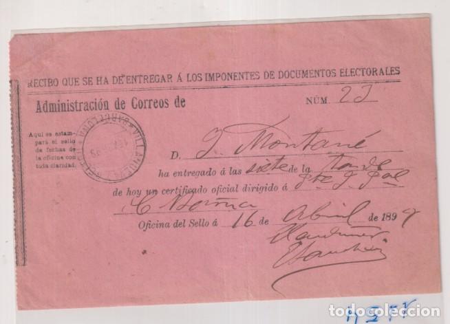 Sellos: Administraci&oacute;n de Correos. Recibo que se ha de entregar a los imponentes de documentos electorales.
