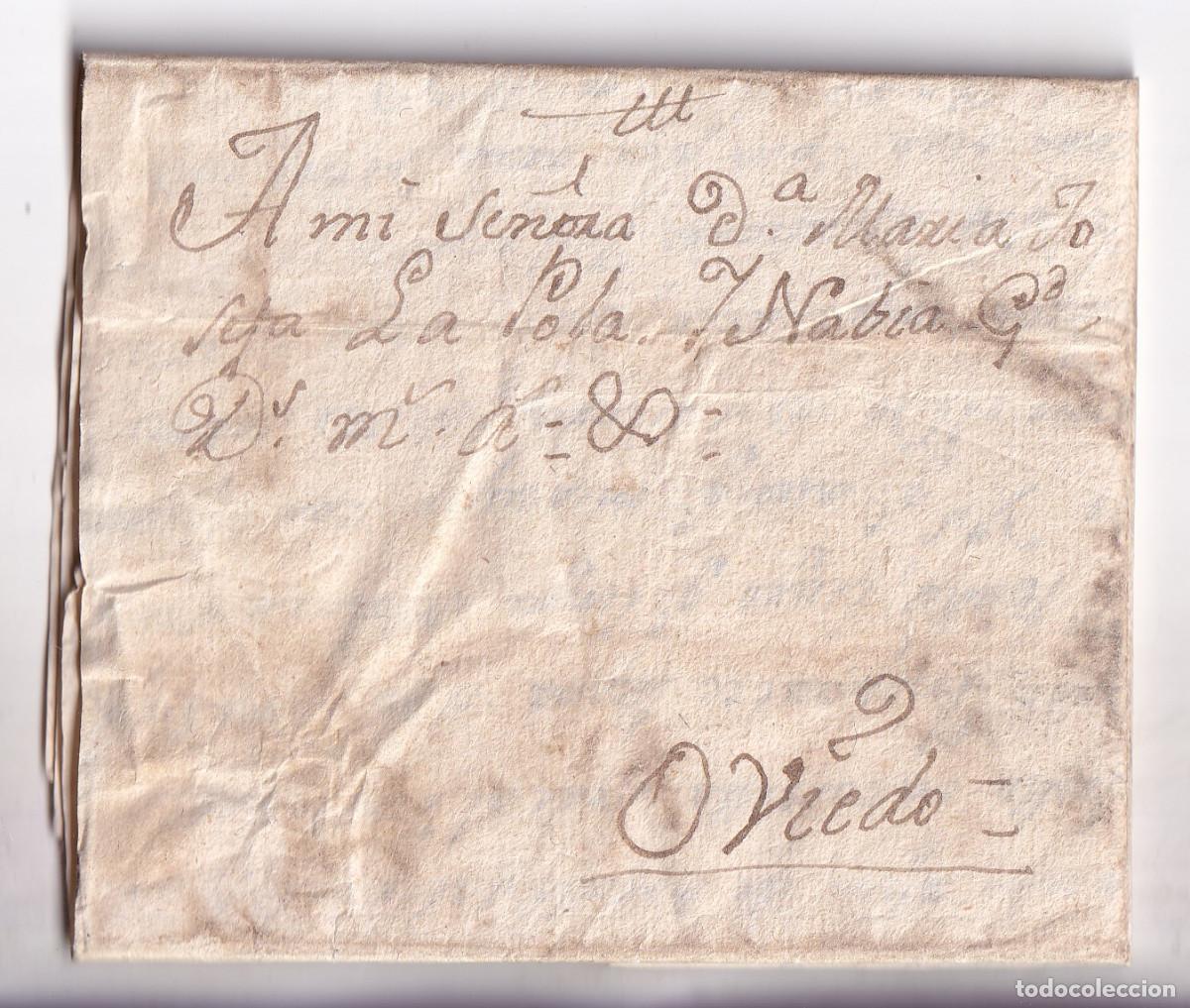 Sellos: PREFILATELIA. CARTA ENTERA FUERA DE VALIJA. A OVIEDO. ASTURIAS. 1792