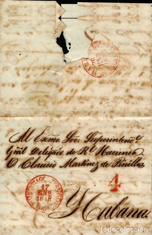 Sellos: FA1797C, PREFILATELIA. 1848, 17 de enero. Sobrescrito circulado de Santiago de Cuba a La Habana
