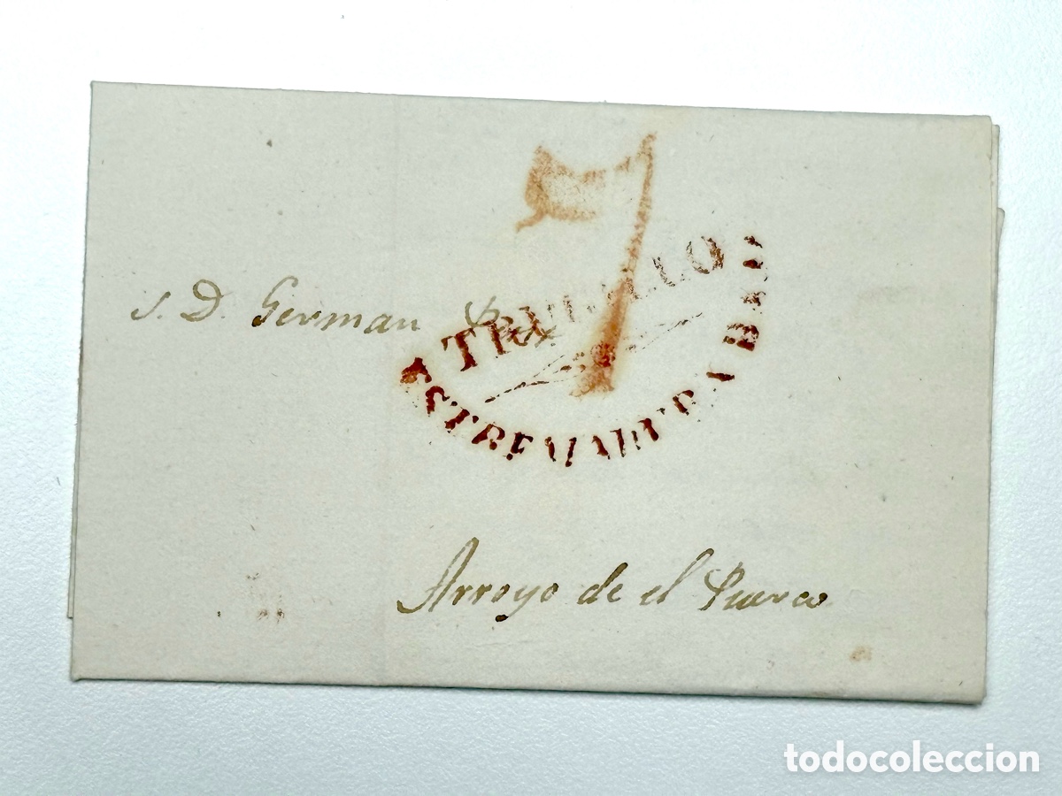 Timbres: Carta Prefilat&eacute;lica 1846 Trujillo a C&aacute;ceres - Marca Roja Estremadura Baxa . FILIGRANA . Porteo 7