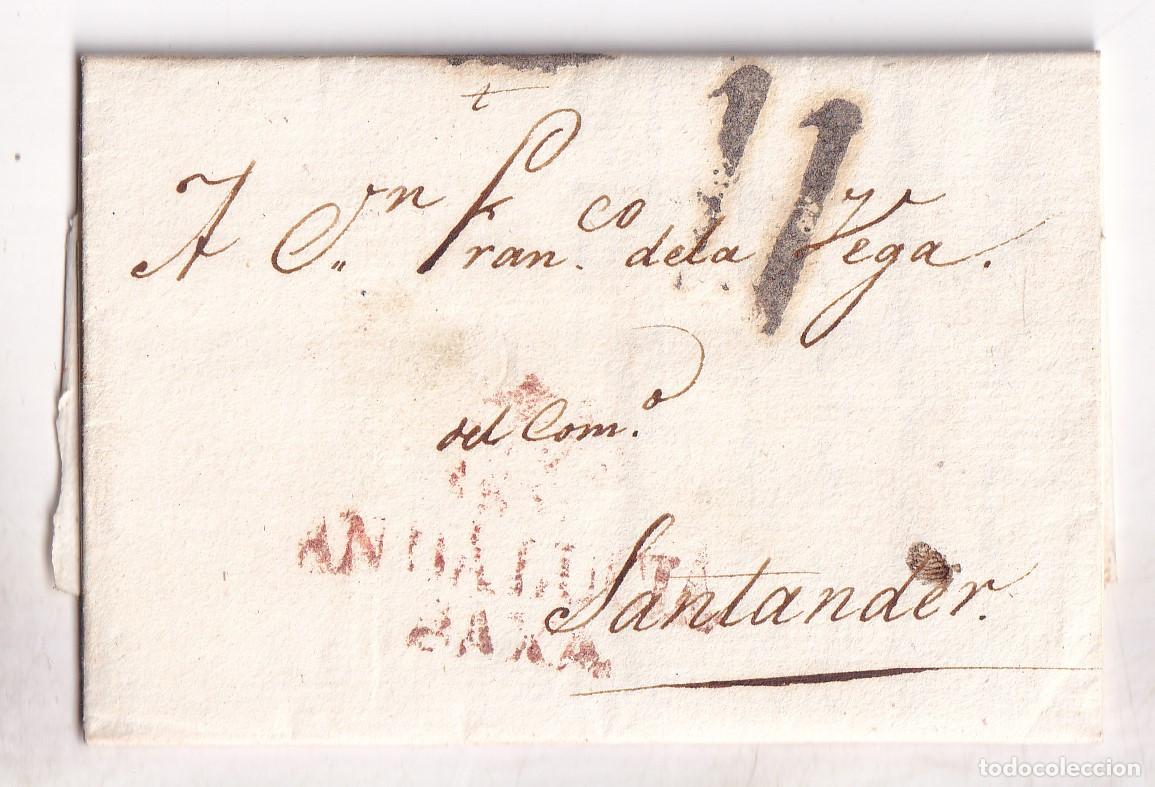 Sellos: PREFILATELIA. CARTA ENTERA. SEVILLA A SANTANDER. 1834. CANTABRIA