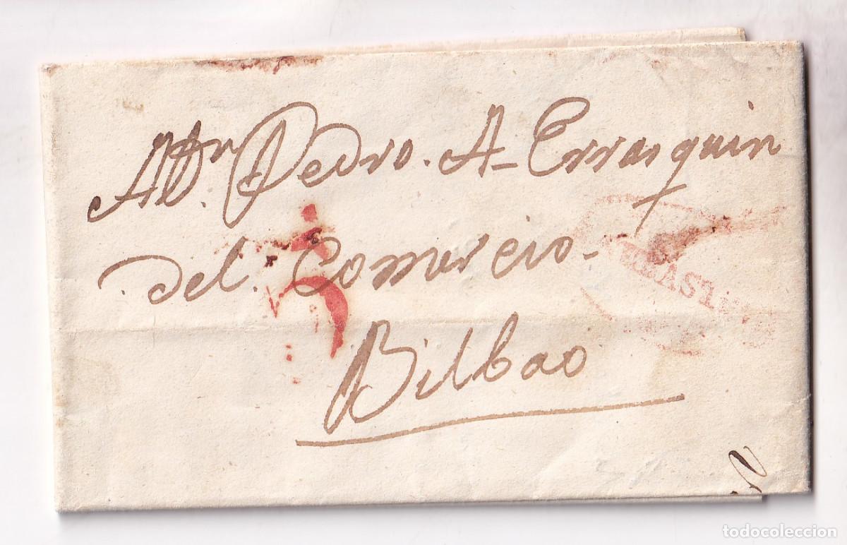 Sellos: PREFILATELIA. CARTA ENTERA. SAN SEBASTI&Aacute;N A BILBAO. 1842. PA&Iacute;S VASCO