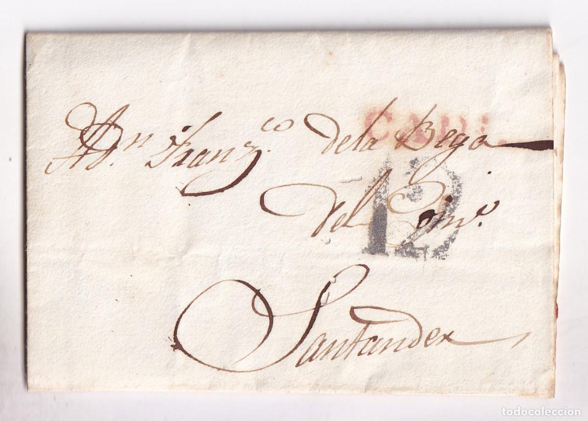 Sellos: PREFILATELIA. CARTA ENTERA. 1830. C&Aacute;DIZ A SANTANDER. CANTABRIA
