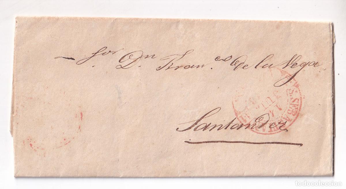 Sellos: PREFILATELIA. CARTA ENTERA. SAN SEBASTI&Aacute;N. 1848. PA&Iacute;S VASCO. A SANTANDER. CANTABRIA