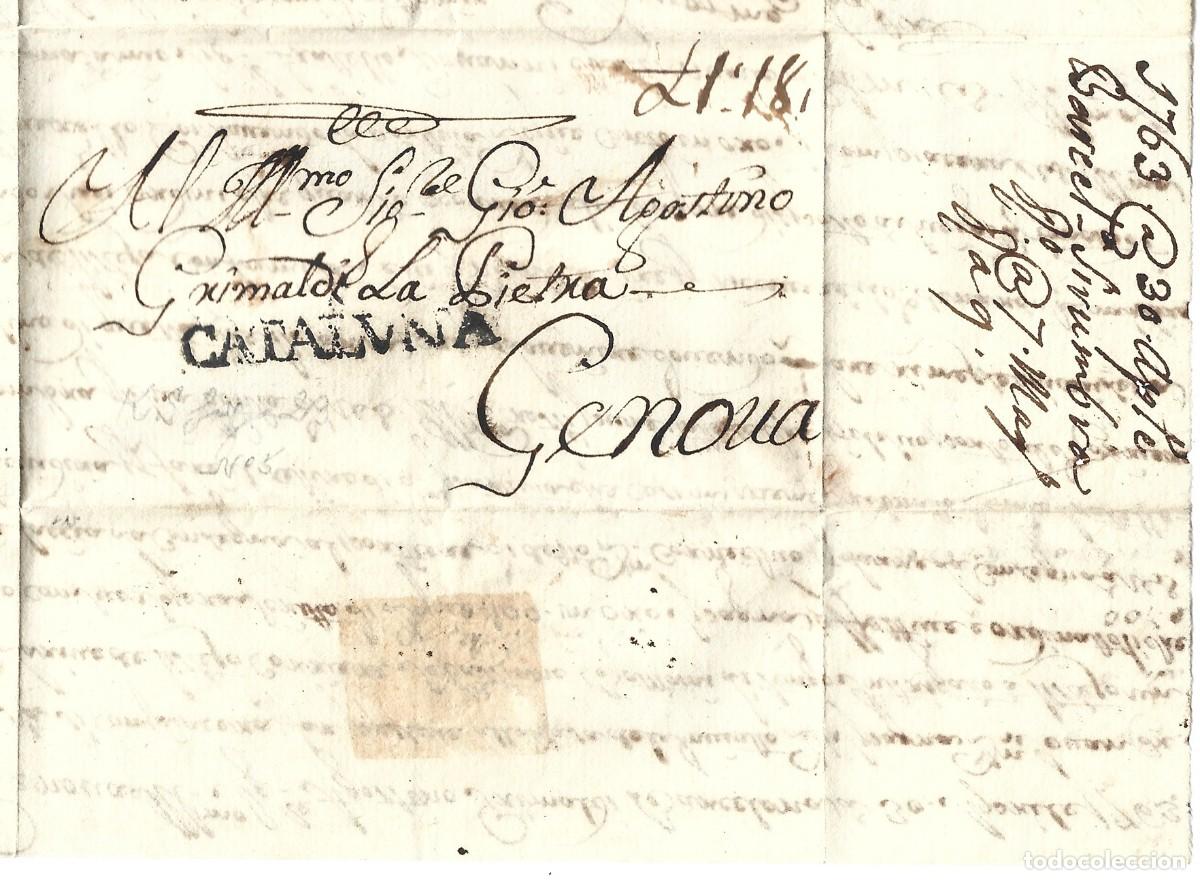 Sellos: 1763 carta prefilatelia Barcelona a Italia